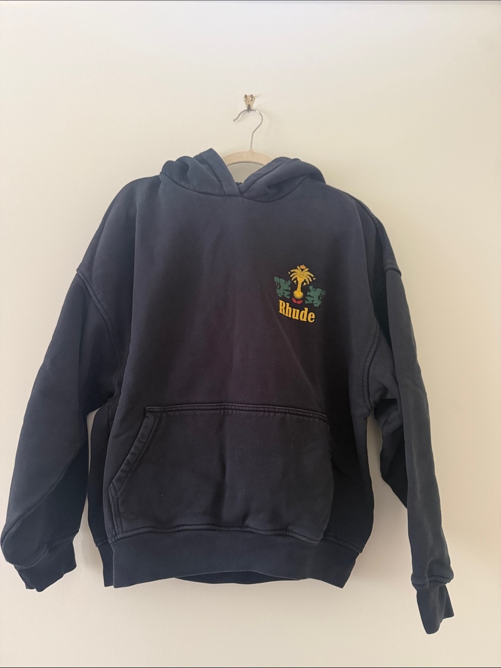 Rhude Black Hoodie with Yellow Palm Logo